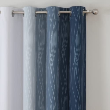 Navy Blue & Grey Ombre Blackout Curtains 84in