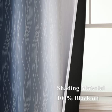 Navy Blue & Grey Ombre Blackout Curtains 84in