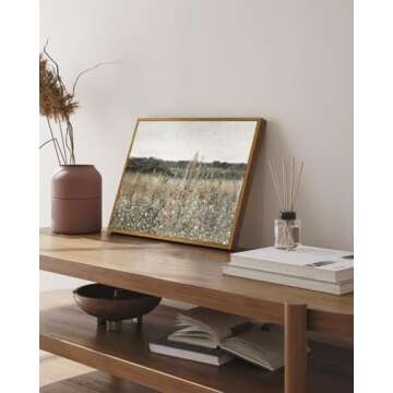 InSimSea Framed Canvas Wall Art Vintage Decor, Classical Oil Painting Canvas Prints Champ fleuri Vintage Wall Art for Home Room Bathroom Decor, 12"x16"