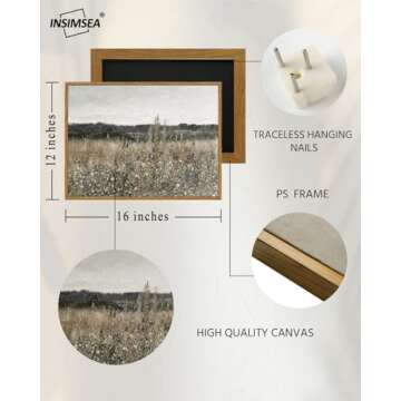 InSimSea Framed Canvas Wall Art Vintage Decor, Classical Oil Painting Canvas Prints Champ fleuri Vintage Wall Art for Home Room Bathroom Decor, 12"x16"