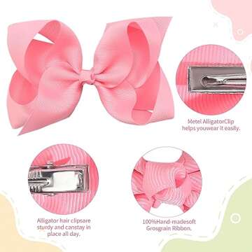 Oaoleer Hair Bows for Girls, 30 Colors 6 Inch Grosgrain Ribbon Hair Bows Clips Alligator Clips Barrettes Hair Accessories, Back to School, Party, Photography, Christmas, Travel