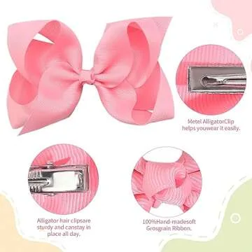 Oaoleer Hair Bows for Girls, 30 Colors 6 Inch Grosgrain Ribbon Hair Bows Clips Alligator Clips Barrettes Hair Accessories, Back to School, Party, Photography, Christmas, Travel