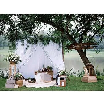 58" Solid Color Chiffon Fabric Rustic Sheer Bridal Wedding Party Decorations Backdrop, Ivory, 10 Yards