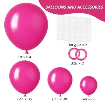RUBFAC 129pcs Hot Pink Balloons Latex Magenta Balloon Different Sizes 18 12 10 5 Inch Garland Arch K...