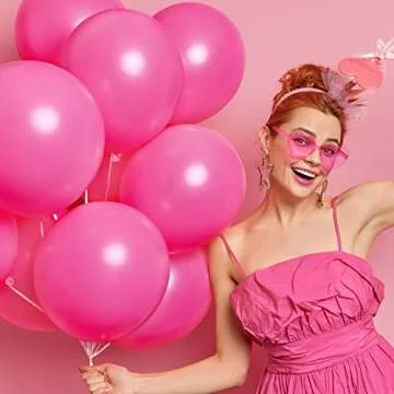 RUBFAC 129pcs Hot Pink Balloons Latex Magenta Balloon Different Sizes 18 12 10 5 Inch Garland Arch Kit for Valentine's Day Birthday Baby Shower Wedding Princess Theme Party Decoration
