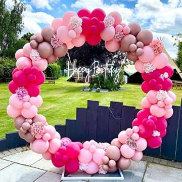 RUBFAC 129pcs Hot Pink Balloons Latex Magenta Balloon Different Sizes 18 12 10 5 Inch Garland Arch Kit for Valentine's Day Birthday Baby Shower Wedding Princess Theme Party Decoration