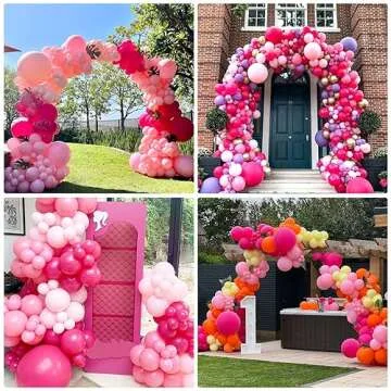 RUBFAC 129pcs Hot Pink Balloons Latex Magenta Balloon Different Sizes 18 12 10 5 Inch Garland Arch Kit for Valentine's Day Birthday Baby Shower Wedding Princess Theme Party Decoration