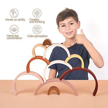 BESSENTIALS Silicone Stacking Rainbow, Silicone Baby Stacking Toys, Preschool Toys Boho Baby Toys, Stacking Toy & Teething Toys, 10 Pacs Baby Toys,Rainbow Stacker for Kids and Babies.BPA-Free.