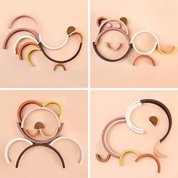 BESSENTIALS Silicone Stacking Rainbow, Silicone Baby Stacking Toys, Preschool Toys Boho Baby Toys, Stacking Toy & Teething Toys, 10 Pacs Baby Toys,Rainbow Stacker for Kids and Babies.BPA-Free.