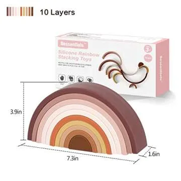 BESSENTIALS Silicone Stacking Rainbow, Silicone Baby Stacking Toys, Preschool Toys Boho Baby Toys, Stacking Toy & Teething Toys, 10 Pacs Baby Toys,Rainbow Stacker for Kids and Babies.BPA-Free.