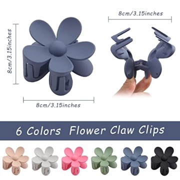 Matte Flower Hair Claw Clips for Women - 6 Colors, Non-Slip