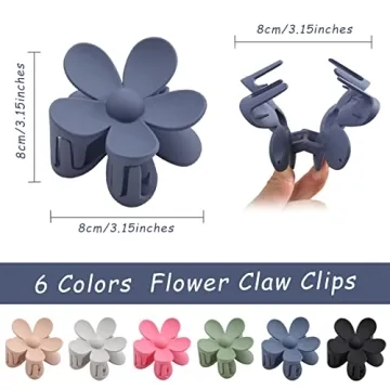 Matte Flower Hair Claw Clips for Women - 6 Colors, Non-Slip