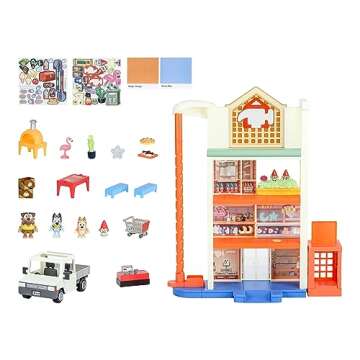 Bluey Hammerbarn Shopping Center Mega Set, 4 Level, 22" Tall Playset with Working Lift and Trolley Return, Lights and 45+ Sounds. 3 Figures. 15 Accessories & Tradie Ute Vehicle | Amazon Exclusive