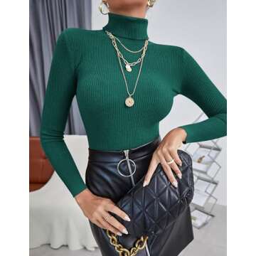 Ekouaer Women's Turtleneck Shirts Ribbed Pullover Sweater Long Sleeves Tops Midweight Thermal Underwear Blouse Green S