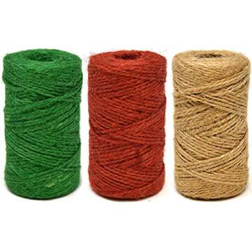 Gift Boutique Christmas Baker's Jute Twine, 3 Rolls of Red, Green and Natural Holiday Decorative Str...