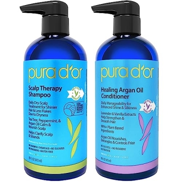 PURA D'OR Scalp Therapy Shampoo & Conditioner Set (16oz x 2) Dry, Itchy Scalp-Hydrates & Nourishes H...
