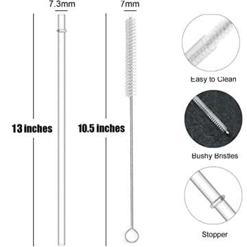 ALINK 12-Pack Reusable Plastic Clear Straws, 13 inch Extra Long Tumbler Straws for Stanley Cups, 1 Gallon, 64 oz 40 oz 32 oz Water Bottles, Plus Cleaning Brush