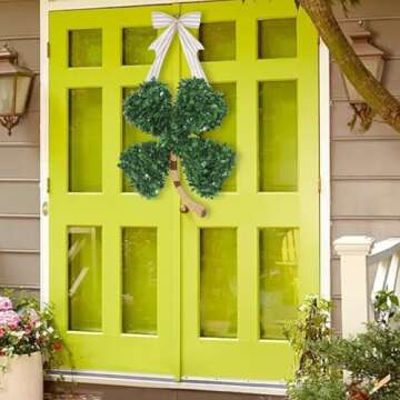 DAZONGE St. Patrick's Day Decorations, Shamrock Wreath for St. Patrick's Day Decor, Lucky Green St. Patrick's Day Door Swag for Fireplace Mantel Walls