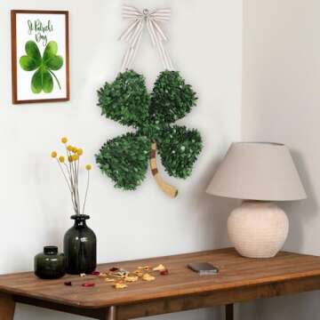 DAZONGE St. Patrick's Day Decorations, Shamrock Wreath for St. Patrick's Day Decor, Lucky Green St. Patrick's Day Door Swag for Fireplace Mantel Walls