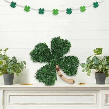 DAZONGE St. Patrick's Day Decorations, Shamrock Wreath for St. Patrick's Day Decor, Lucky Green St. Patrick's Day Door Swag for Fireplace Mantel Walls