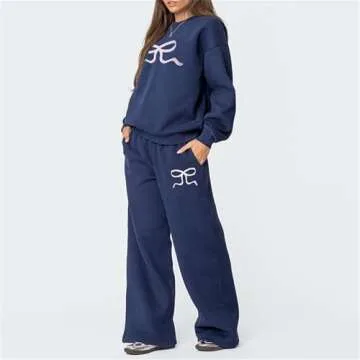 Aopwsrlyi Women Matching Sweatsuits 2 Piece Outfit Cute Bow Sweat Set Oversized Hoodie Sweatshirt Wi...