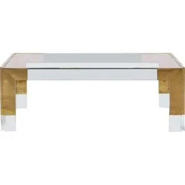 Meridian Furniture Casper Collection Modern | Contemporary Glass Top Coffee Table with Sturdy Stainless Steel and Acrylic Base, 47" W x 29" D x 16.5" H, Gold
