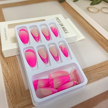 Hot Pink Ombre Press On Nails – Stylish & Reusable