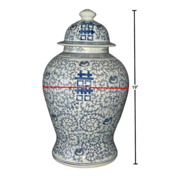 Elegant 19 inch Blue and White Porcelain Temple Jar Vase