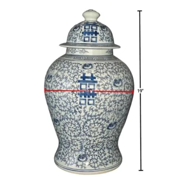 Elegant 19 inch Blue and White Porcelain Temple Jar Vase