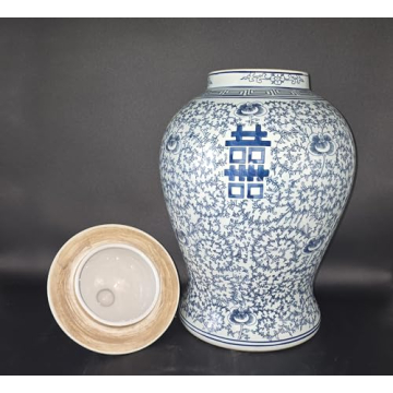 Elegant 19 inch Blue and White Porcelain Temple Jar Vase