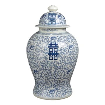 Elegant 19 inch Blue and White Porcelain Temple Jar Vase