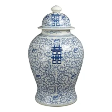 Elegant 19 inch Blue and White Porcelain Temple Jar Vase