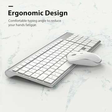 Wireless Keyboard Mouse, JOYACCES 2.4G Compact and Ultra Slim Wireless Keyboard and Mouse for Windows, Computer, Desktop, PC, Laptop-Sliver