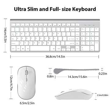 Wireless Keyboard Mouse, JOYACCES 2.4G Compact and Ultra Slim Wireless Keyboard and Mouse for Windows, Computer, Desktop, PC, Laptop-Sliver