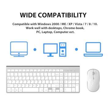 Wireless Keyboard Mouse, JOYACCES 2.4G Compact and Ultra Slim Wireless Keyboard and Mouse for Windows, Computer, Desktop, PC, Laptop-Sliver