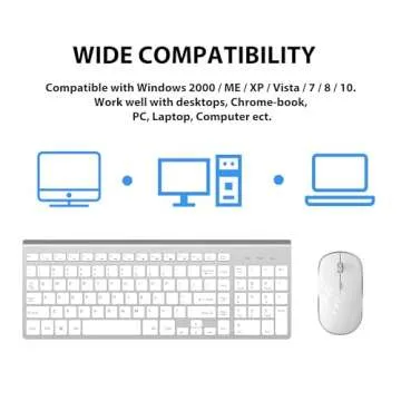 Wireless Keyboard Mouse, JOYACCES 2.4G Compact and Ultra Slim Wireless Keyboard and Mouse for Windows, Computer, Desktop, PC, Laptop-Sliver