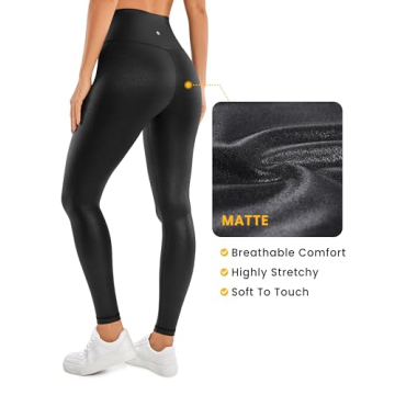 CRZ YOGA Butterluxe Matte Faux Leather Leggings for Women 28'' - No Front Seam High Waist Stretch Tights Pleather Pants Faux Leather Black Large
