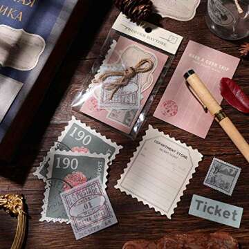 120 Piece Vintage Scrapbook Stamp Stickers Aged Antique Stickers Parchment Old Retro Paper Stickers for Personal Retro Crafts, Journaling Projects and Paper Collection Supplies