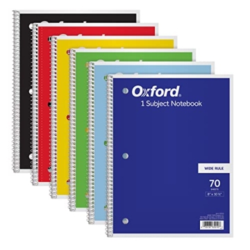 Oxford Spiral Notebook 6 Pack - Wide Ruled, Color-Coded Notebooks for School & Office