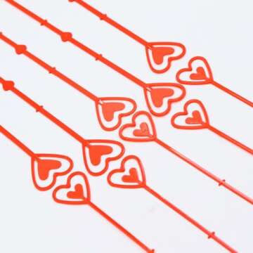 LONG TAO 100 Pcs Love Floral Picks Card Holders Craft Card Note Clips DIY Craft Holders for Note Photo Picture Flower Arrangements Wedding Birthday Baby Shower Party Favor (Plastic Red 13 inches)