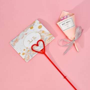 LONG TAO 100 Pcs Love Floral Picks Card Holders Craft Card Note Clips DIY Craft Holders for Note Photo Picture Flower Arrangements Wedding Birthday Baby Shower Party Favor (Plastic Red 13 inches)