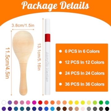 NEBURORA 12Pcs DIY Mini Unfinished Wooden Maracas with 12Pcs Multicolor Pens Fiesta Mexican Maracas ...