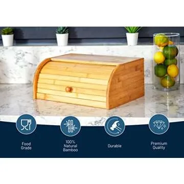 ROYALHOUSE Natural Bamboo Roll Top Bread Box Kitchen Food Storage - Assembly Required