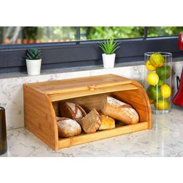 ROYALHOUSE Natural Bamboo Roll Top Bread Box Kitchen Food Storage - Assembly Required