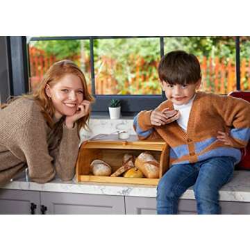 ROYALHOUSE Natural Bamboo Roll Top Bread Box Kitchen Food Storage - Assembly Required