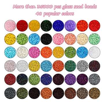 UOONY 35000+pcs 48 Colors Glass Seed Beads for Jewelry Making Kit, 2mm Tiny Beads for Bracelets with Letter Beads and Elastic String,Charms Necklaces Waist Beads Making, DIY Art Craft Girls Gifts