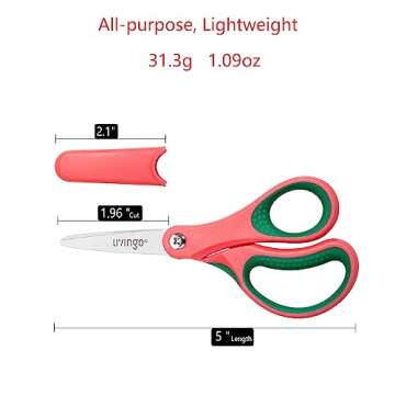 LIVINGO 5" Kids School Scissors: Small Safety Scissors Pointed Tip, Soft Handle Right Left Handed Us...