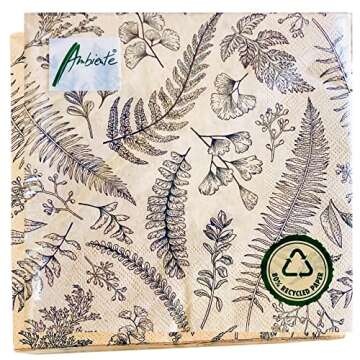 20-ct 13x13 Recycled Napkins Printed Leaves and Flower Napkins Pretty Valentine Napkins Decorative Recycled Napkins Fall Thanksgiving Eco-Friendly Compostable All Seasons Spring Napkins Paper