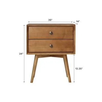 Walker Edison Ella Mid-Century Modern 2-Piece 2-Drawer Solid Wood Nightstand Set, 2 Pack, Caramel