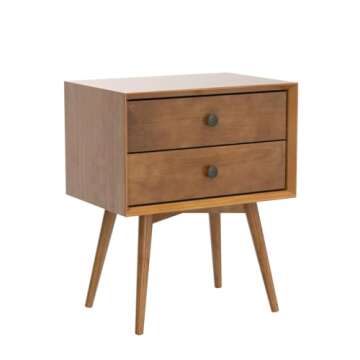 Walker Edison Ella Mid-Century Modern 2-Piece 2-Drawer Solid Wood Nightstand Set, 2 Pack, Caramel